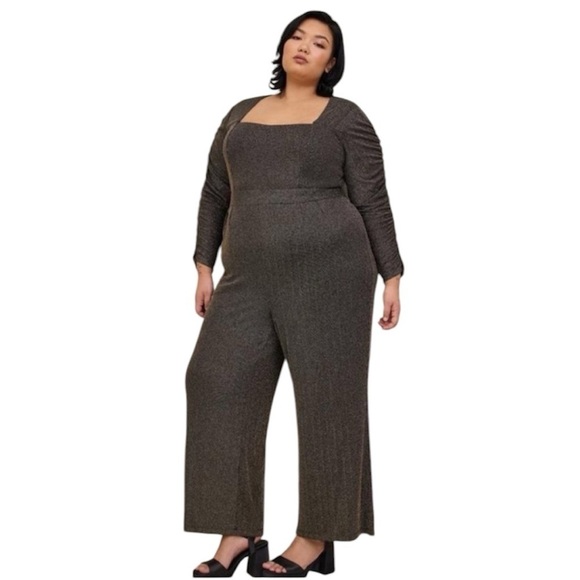 NWT Torrid Glitter Knit Sweetheart Neck Jumpsuit‎ Plus Size 30 Gold Brown - Picture 1 of 14